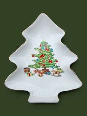 Vintage Holiday Hostess Fine China Christmas Tree Shaped Candy Dish